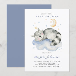 Invitation Baby shower Raccoon couché à l'aquarelle