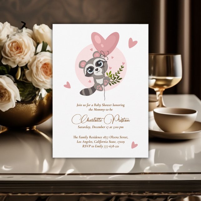 Invitation Baby shower raccoon minimaliste Cute (Minimalist Cute Raccoon Baby Shower Invitation)