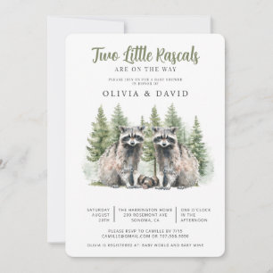 Invitation Baby shower Raccoon Twins