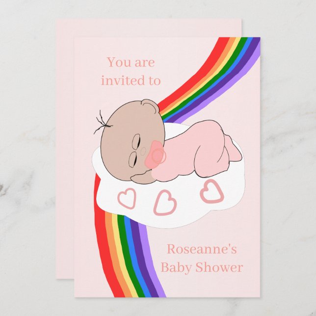 Invitation Baby shower Rainbow Baby Girl (Devant / Derrière)