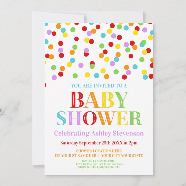 Invitation Baby shower Rainbow Confetti (Dos)