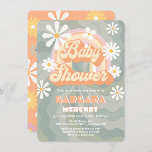 Invitation Baby shower Rainbow Daisy des années 60 de l'Hippi