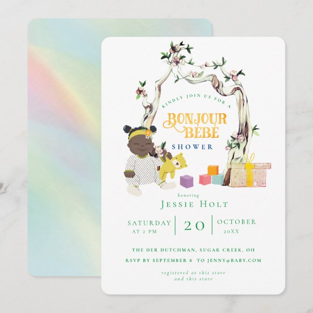 Invitation Baby shower Rainbow et Sunshine Bonjour (Devant / Derrière)