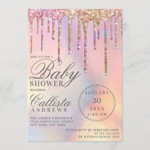 Invitation Baby shower Rainbow Holographic Parties scintillan
