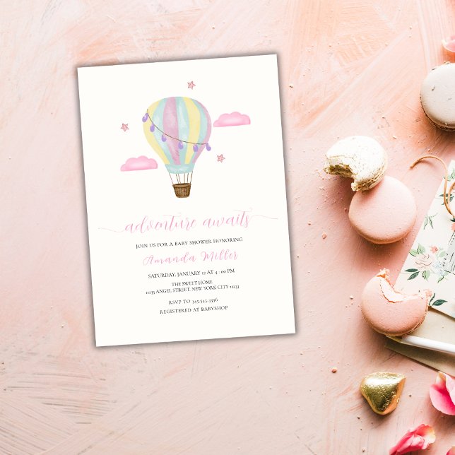 Invitation Baby shower Rainbow Hot Air Balloon Cloud Star (Rainbow Hot Air Balloon Cloud Star Baby Shower Invitation)