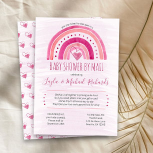 Invitation Baby shower Rainbow Pink Watercolor par courrier