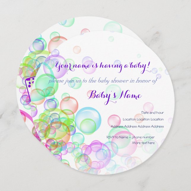 Invitation Baby shower Rainbow Soap Bubbles (Devant / Derrière)