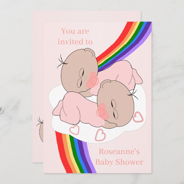 Invitation Baby shower Rainbow Twin Baby Girls (Devant / Derrière)