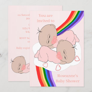 Invitation Baby shower Rainbow Twin Baby Girls