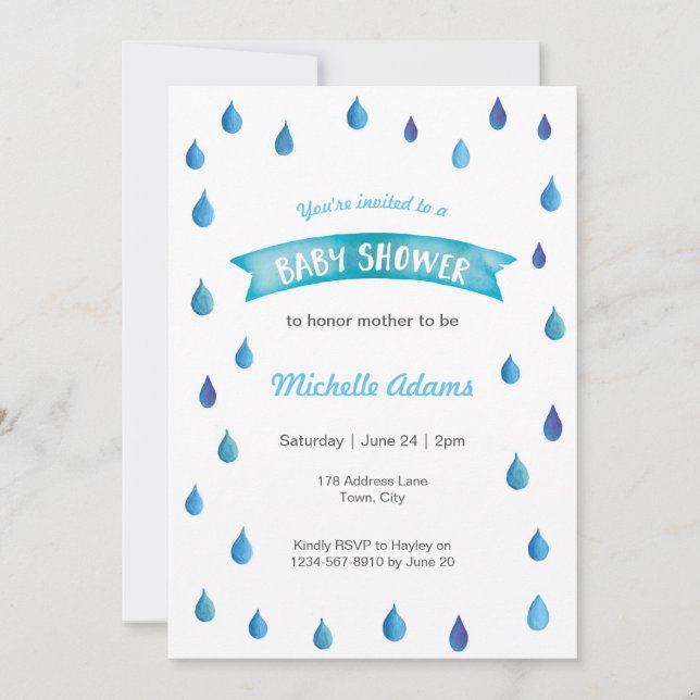 Invitation baby shower Raindrops (Devant)