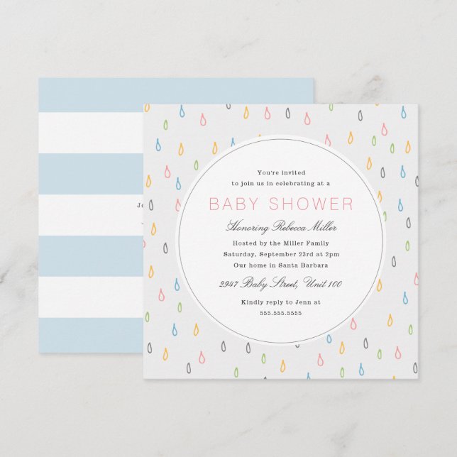 Invitation Baby shower Raindrops (Devant / Derrière)