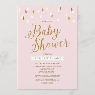 Invitation Baby shower Raindrops de Parties scintillant rose