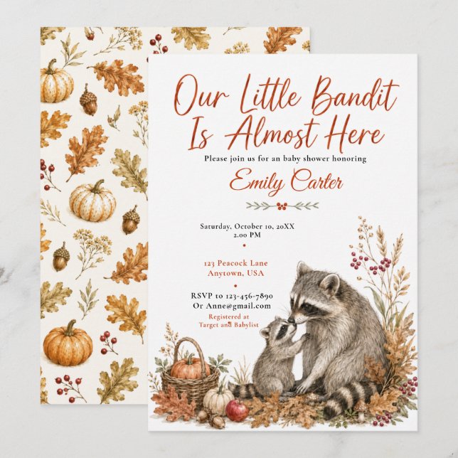 Invitation Baby Shower Raton d'Automne (Devant / Derrière)