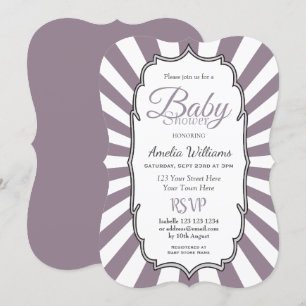 Invitation Baby shower rayé de faisceau de soleil violet rétr