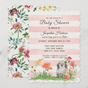 Invitation Baby shower rayé de fille de lapin d'oreille de