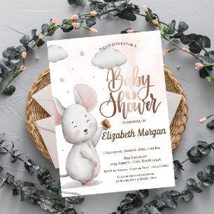 Invitation Baby shower rayé de souris mignonne