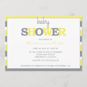 Invitation Baby shower rayé Invitation-Gris et jaune