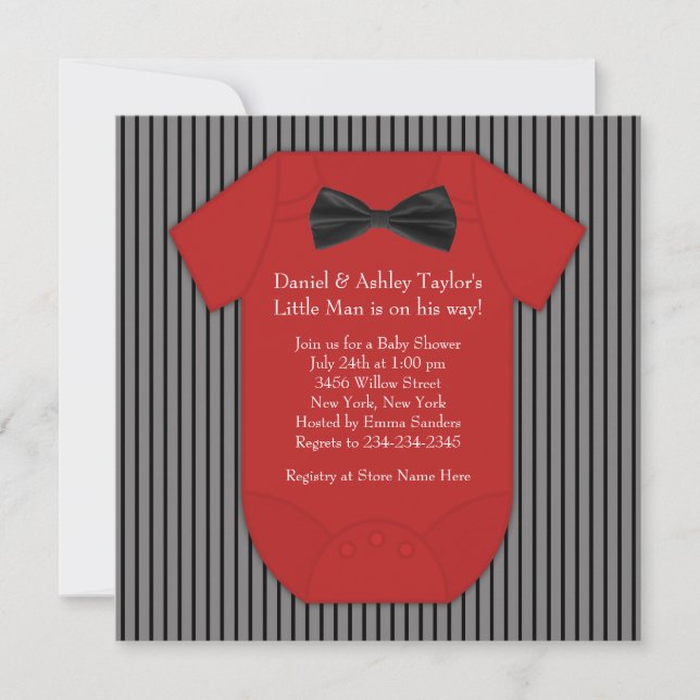 Invitation Baby Shower Rayure Rouge et Noire (Devant)