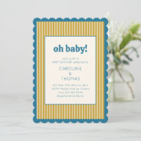 Baby Shower rayure vintage bleu jaune festonné
