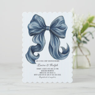 Invitation Baby Shower Rayures Bleues et Blanches
