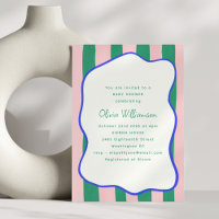 Baby Shower Rayures Ondulées Roses et Vertes 
