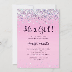 Invitation Baby shower réaliste fille dégradé rose pailleté