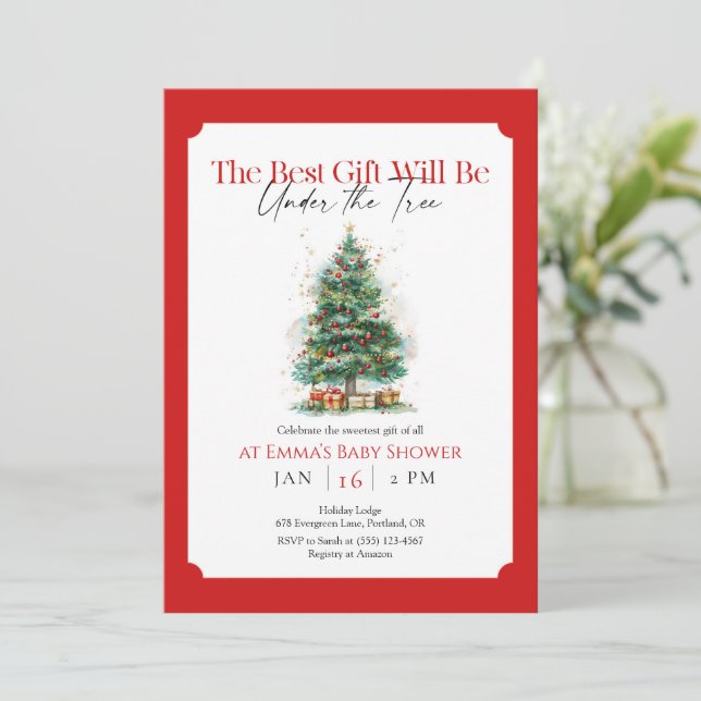 Invitation Baby shower Red Christmas Tree (Debout devant)