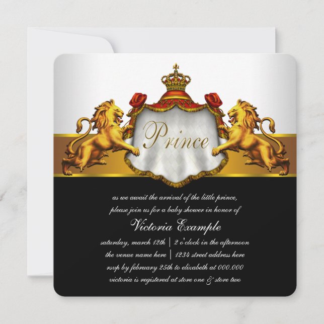 Invitation Baby shower Red et Gold Prince (Devant)