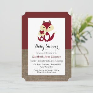 Invitation Baby shower Red Fox Burlap