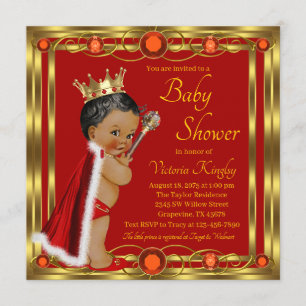 Invitation Baby shower Red Gold African American Prince Jewel