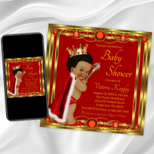 Invitation Baby shower Red Gold Afro Prince
