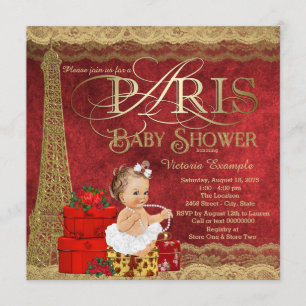 Invitation Baby shower Red Gold Paris