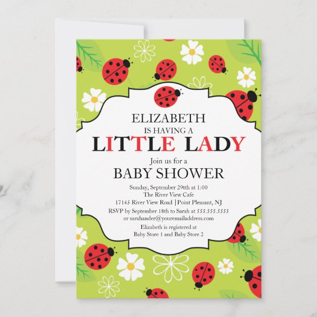 Invitation Baby shower Red Ladybug de la petite dame moderne (Devant)