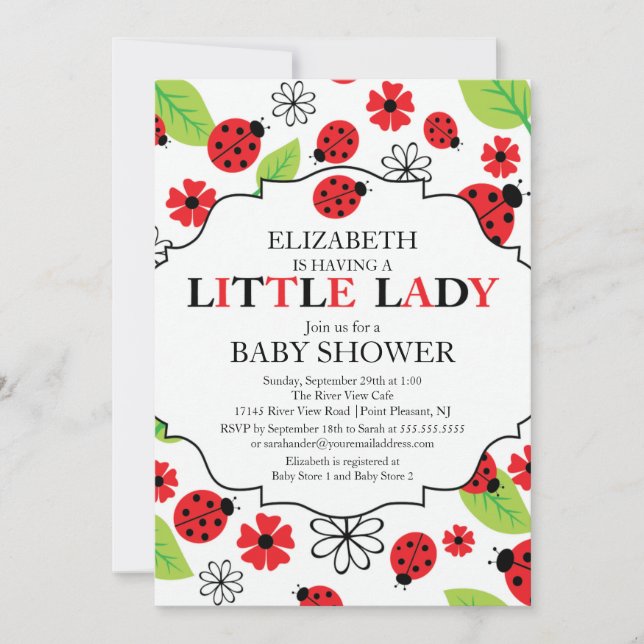 Invitation Baby shower Red Ladybug de la petite dame moderne (Devant)