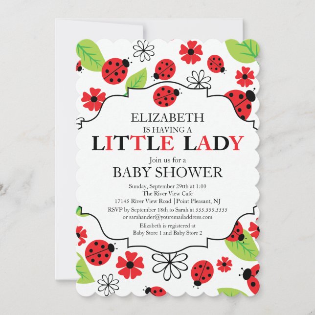 Invitation Baby shower Red Ladybug de la petite dame moderne (Devant)