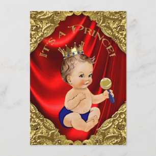 Invitation Baby shower Red Royal Blue Gold Satin Prince