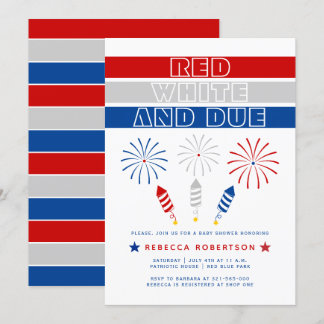 Invitation Baby shower Red White 4 juillet pétards