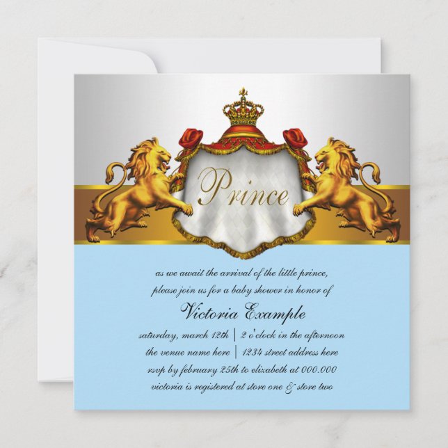 Invitation Baby shower Regal Baby Blue Prince (Devant)