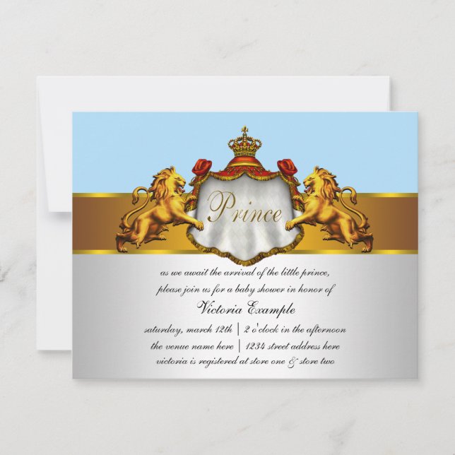 Invitation Baby shower Regal Baby Blue Prince (Devant)