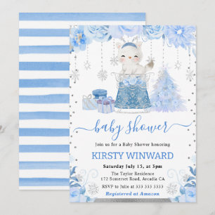 Invitation Baby Shower Renard Arctique Floral Aquarelle