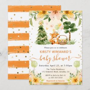 Invitation Baby Shower Renard Floral Mignon Aquarelle