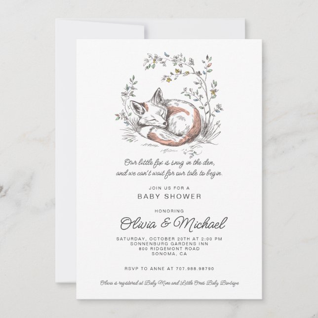 Invitation Baby-Shower Renard Mignon (Devant)
