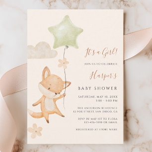 Invitation Baby Shower Renard Mignon en Montgolfière Aquarell