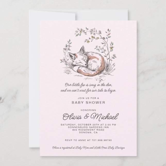 Invitation Baby Shower Renard Rose Mignon (Devant)