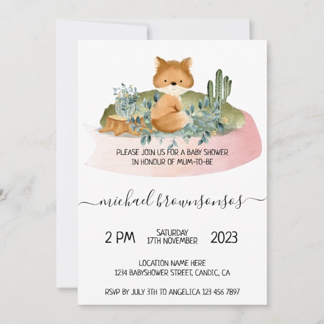Invitation Baby Shower Renard Tropical (Devant)