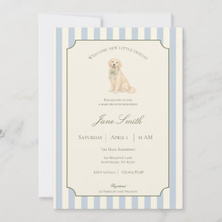 Invitation Baby Shower Retriever Golden à rayures bleues