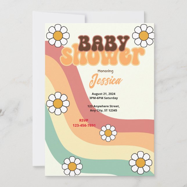 Invitation Baby shower rétro (Devant)