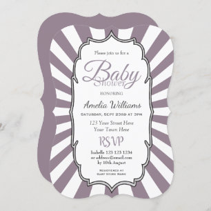 Invitation Baby shower rétro à rayons de soleil violet