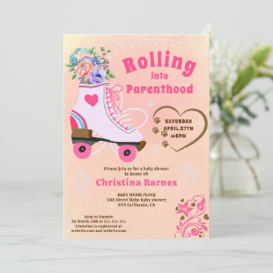 Invitation Baby shower rétro bohème roller skate sarcelle fle