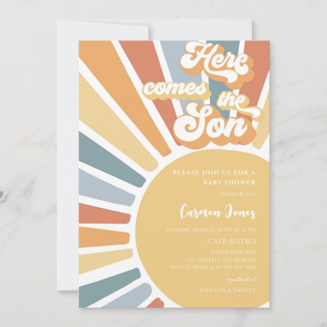 Invitation Baby Shower Rétro Boho Sunshine (Devant)